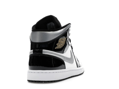 Jordan 1 Mid SE Patent Black White Metallic Silver Metallic Gold