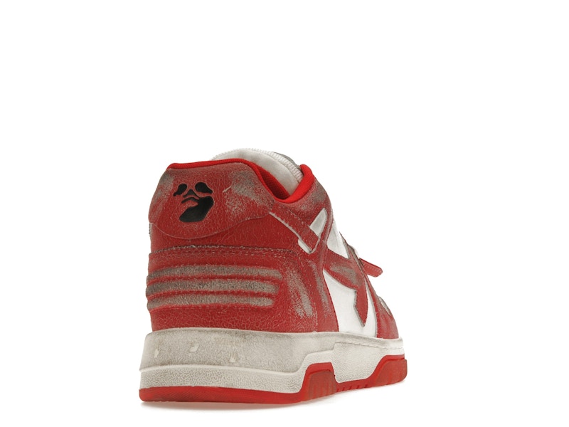 OFF-WHITE Out Of Office OOO Low Tops Red White Vintage Distressed Leather