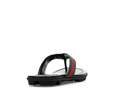 Gucci Web and Leather Thong Sandal Black Leather