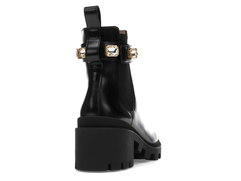 Gucci Crystal Belt 60mm Ankle Boot Black Leather