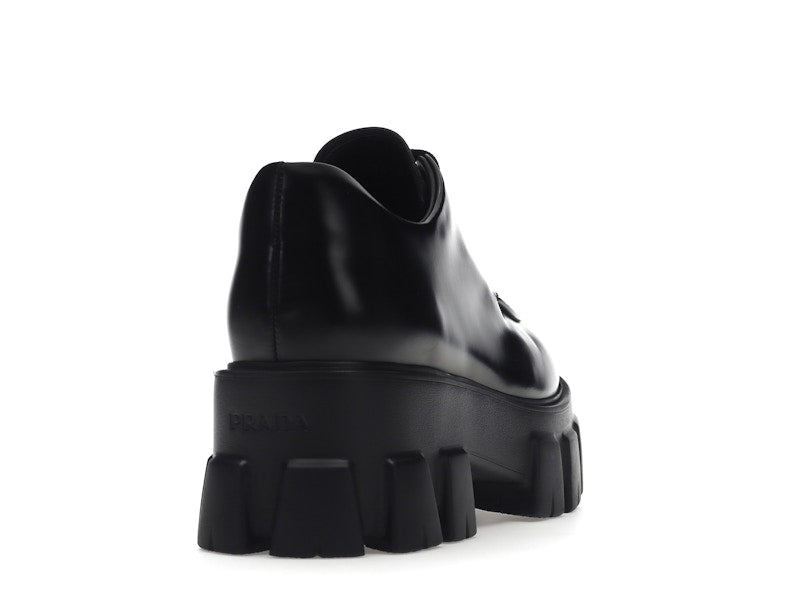 Prada Monolith 55mm Lace Up Loafer Black Brushed Leather