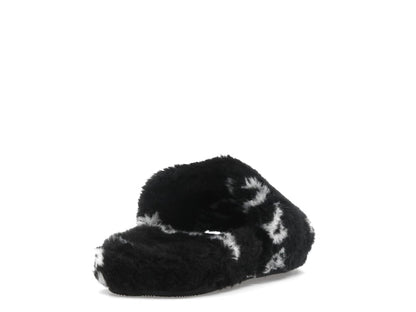 Balenciaga Furry Slide Fake Fur Logo Allover Black White