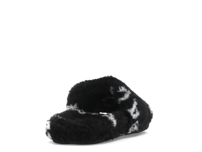 Balenciaga Furry Slide Fake Fur Logo Allover Black White
