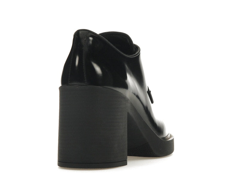 Prada Lace Up 85mm Heels Black Brushed Leather