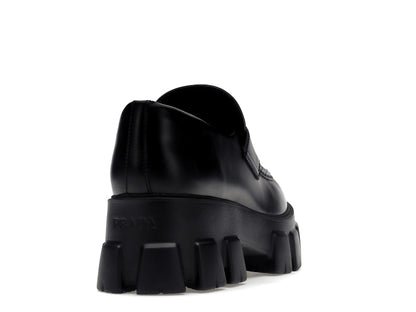 Prada Monolith 55mm Loafer Black Brushed Leather