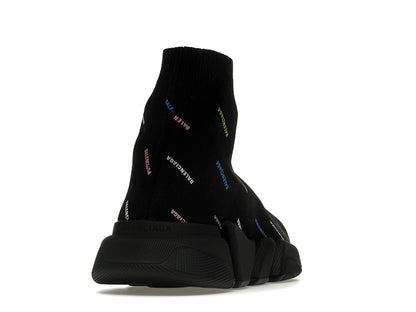 Balenciaga Speed 2.0 AllOver Logo Recycled Knit Black Multicolor
