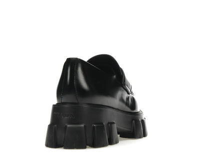 Prada Monolith 55mm Pointy Loafer Black Brushed Leather