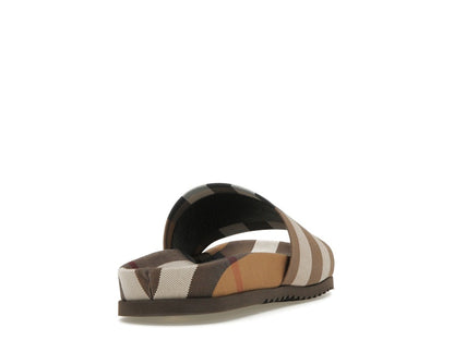 Burberry Check Cotton Slides Birch Brown