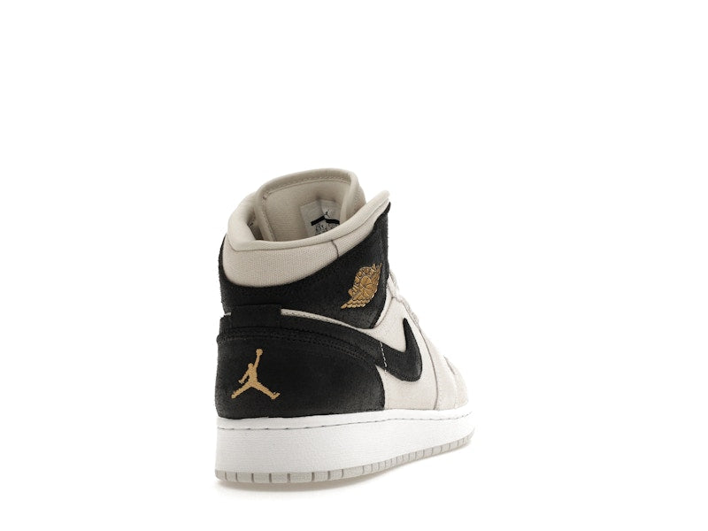 Jordan 1 Mid Light Bone Metallic Gold Black (GS)