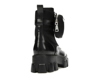 Prada Monolith 55mm Pouch Ankle Boots Black Leather