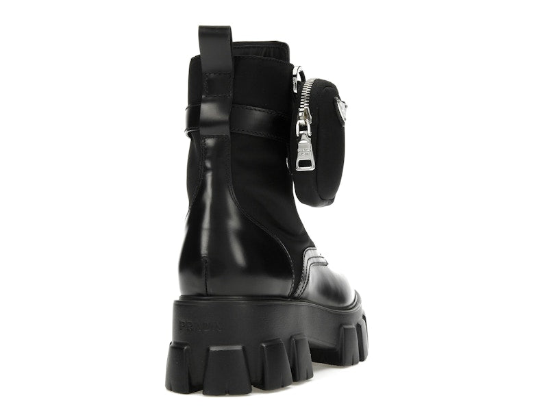 Prada Monolith 55mm Pouch Ankle Boots Black Leather