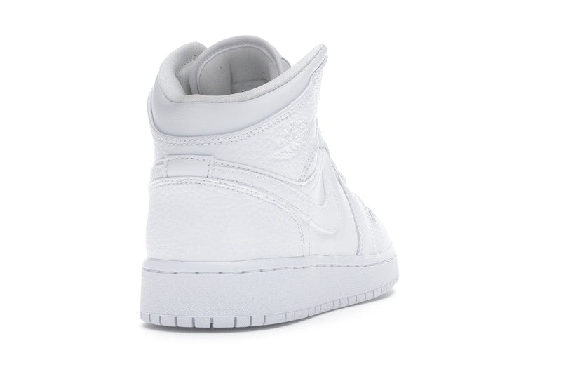 Jordan 1 Mid Triple White Tumbled Leather (GS)