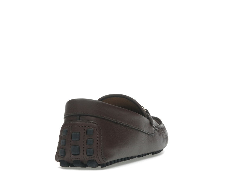 Gucci Ayrton Webbing-Trimmed Horsebit Leather Driver Loafers Brown