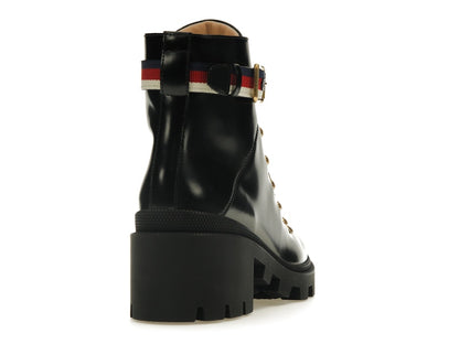 Gucci Sylvie Web 55mm Ankle Boot Black Leather