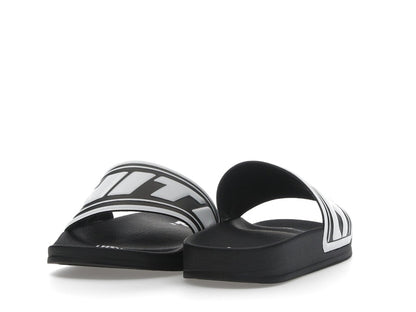 OFF-WHITE Embossed Logo Pool Slides Black White (Women's)