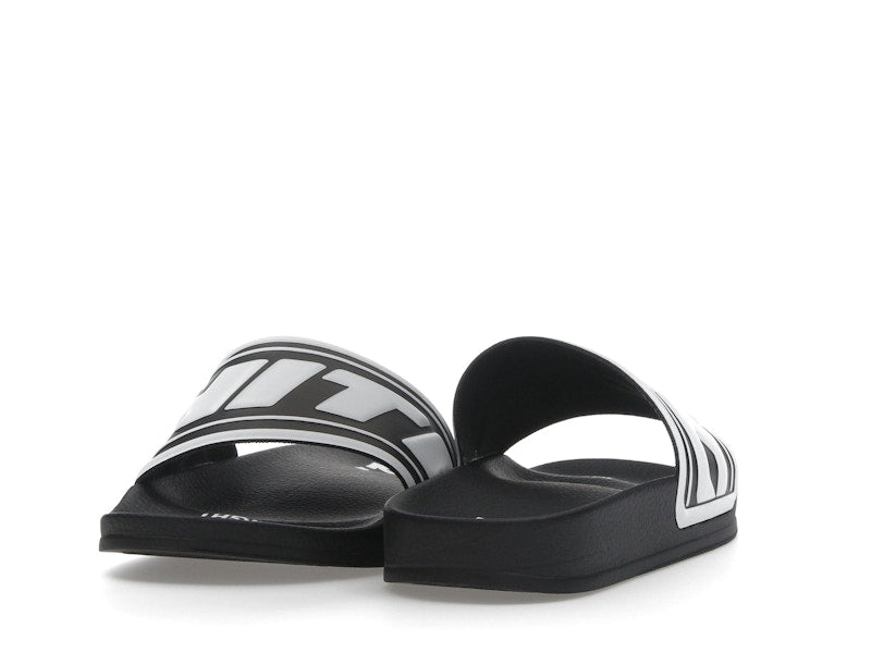 OFF-WHITE Embossed Logo Pool Slides Black White (Women's)