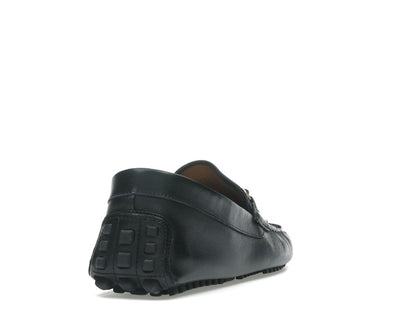 Gucci Ayrton Webbing-Trimmed Horsebit Leather Driver Loafers Black