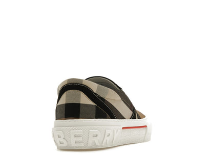 Burberry Slip On Sneakers Exaggerated Check Birch Brown White