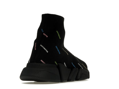 Balenciaga Speed 2.0 AllOver Logo Recycled Knit Black Multicolor
