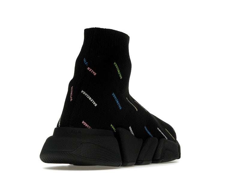Balenciaga Speed 2.0 AllOver Logo Recycled Knit Black Multicolor
