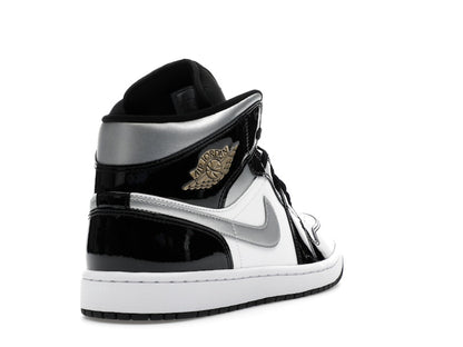 Jordan 1 Mid SE Patent Black White Metallic Silver Metallic Gold