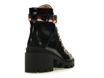 Gucci Sylvie Web 55mm Ankle Boot Black Leather