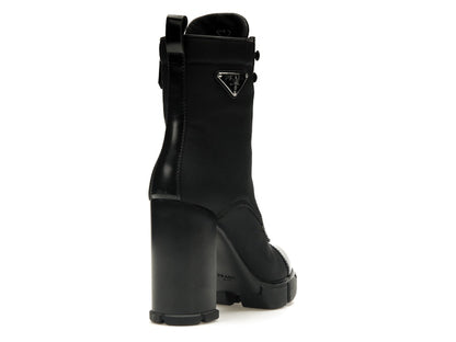 Prada 110 mm Nylon Booties Black Brushed Leather
