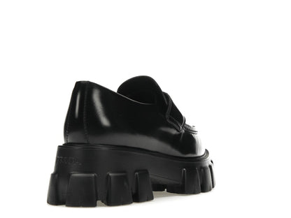 Prada Monolith 55mm Pointy Loafer Black Brushed Leather