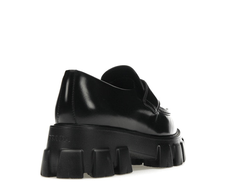Prada Monolith 55mm Pointy Loafer Black Brushed Leather