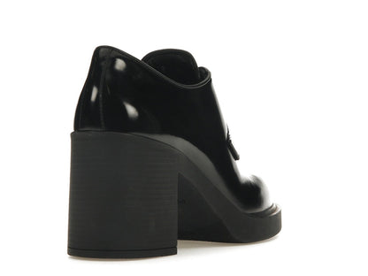 Prada Lace Up 85mm Heels Black Brushed Leather