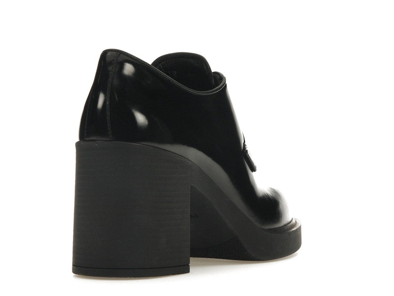 Prada Lace Up 85mm Heels Black Brushed Leather