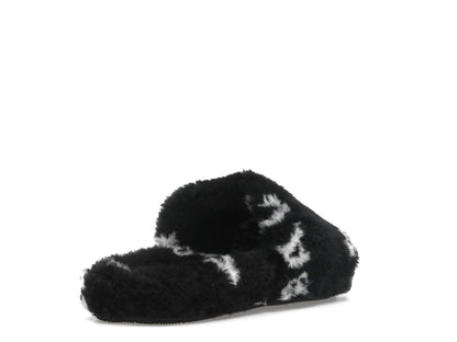 Balenciaga Furry Slide Fake Fur Logo Allover Black White