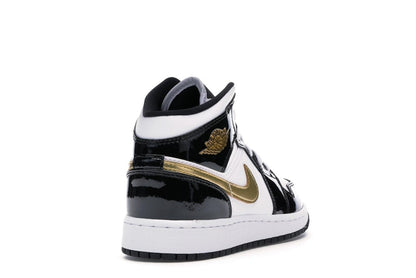 Jordan 1 Mid Patent Black White Gold (GS)