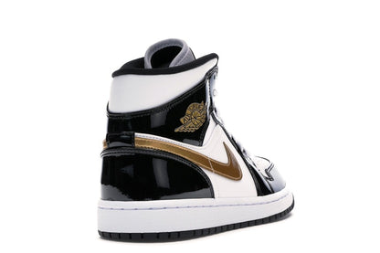 Jordan 1 Mid Patent Black White Gold