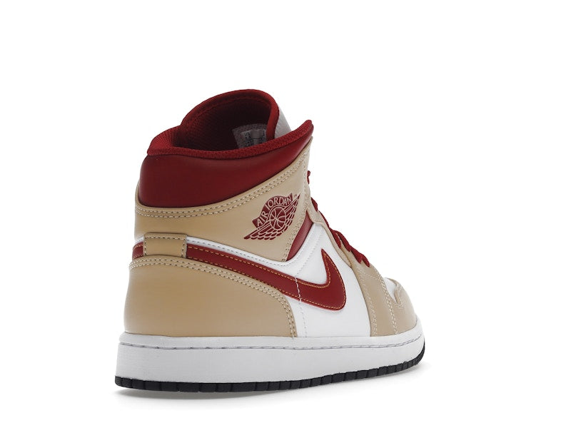 Jordan 1 Mid Light Curry Cardinal