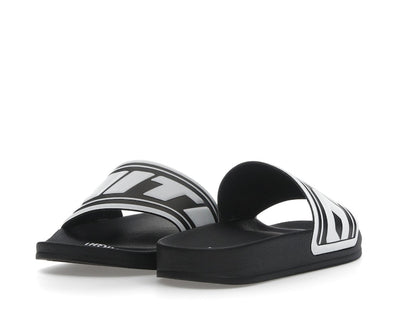 OFF-WHITE Embossed Logo Pool Slides Black White (Women's)