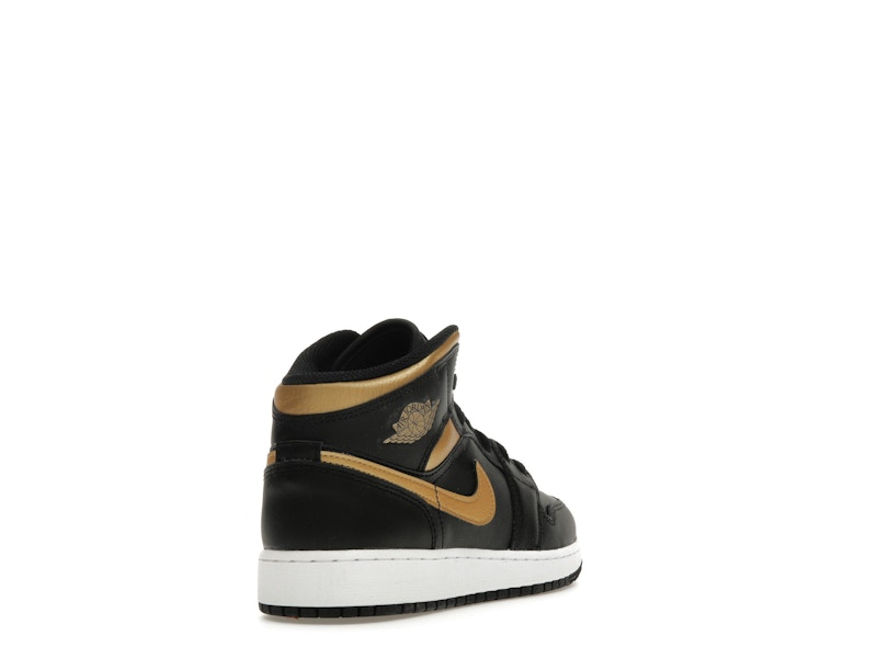 Jordan 1 Mid Black Metallic Gold Swoosh (GS)