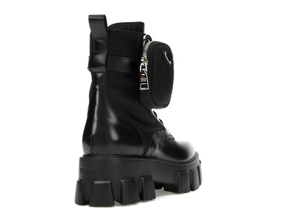 Prada Monolith 55mm Pouch Ankle Boots Black Leather