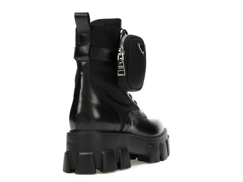 Prada Monolith 55mm Pouch Ankle Boots Black Leather