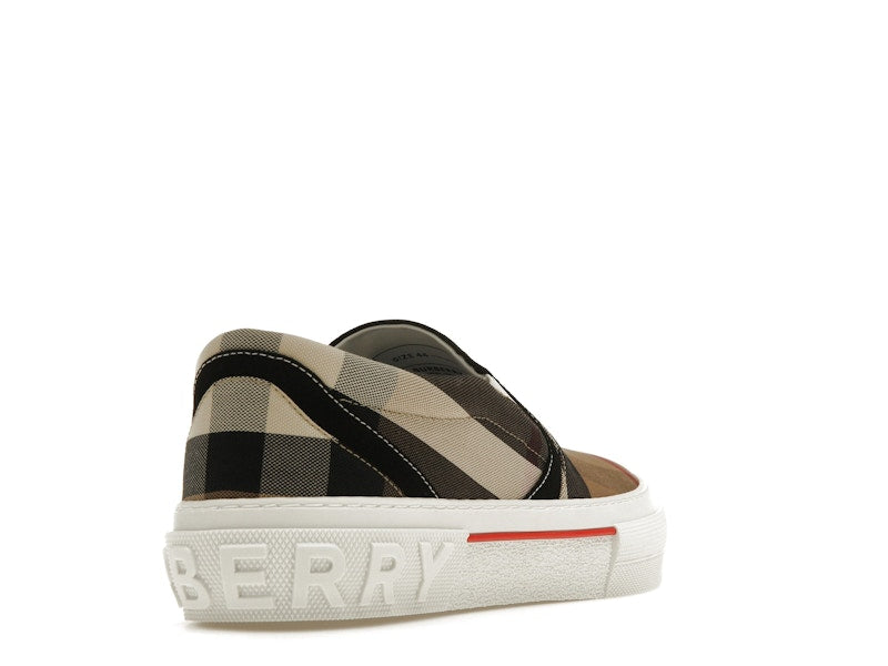 Burberry Slip On Sneakers Exaggerated Check Birch Brown White