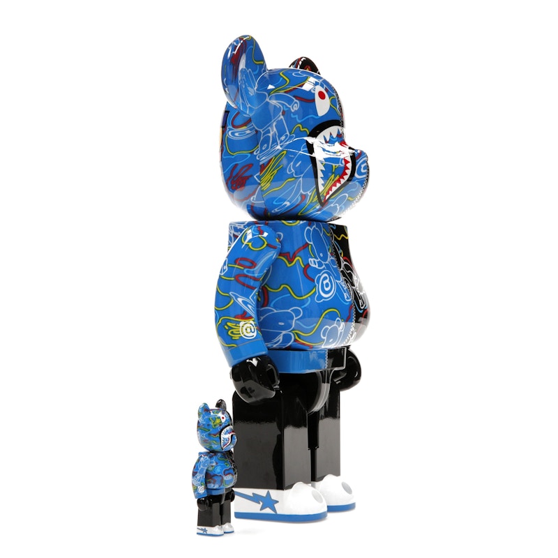 Bearbrick x BAPE Line Camo Shark 100% & 400% Set Blue/Black