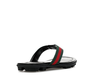 Gucci Web and Leather Thong Sandal Black Leather
