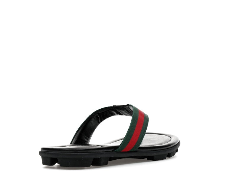 Gucci Web and Leather Thong Sandal Black Leather