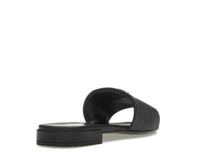 Prada Logo Slide Sandals Black Saffiano Leather