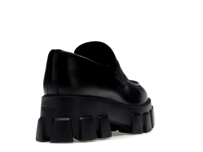 Prada Monolith 55mm Loafer Black Brushed Leather