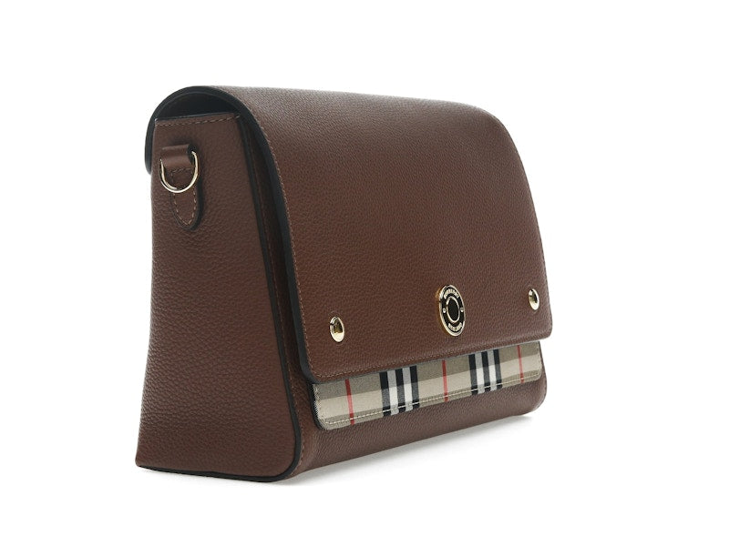 Burberry Vintage Check and Leather Note Crossbody Bag Tan
