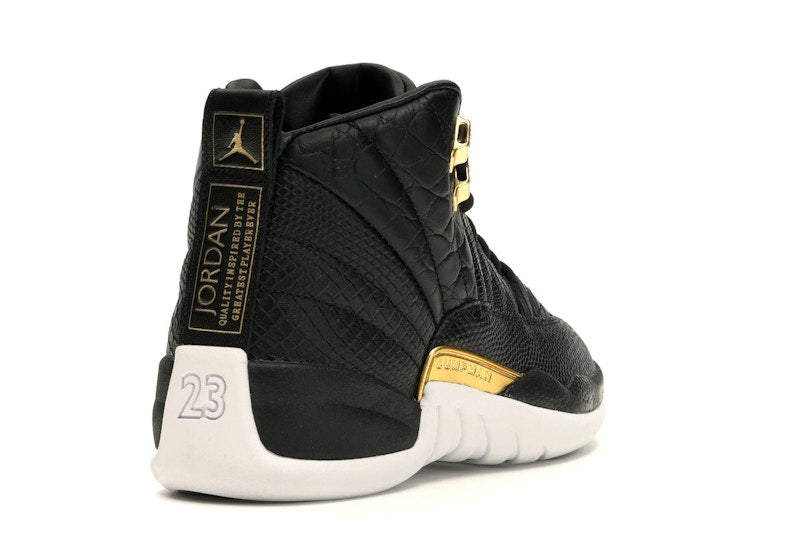 Jordan 12 Retro Black Metallic Gold White (Women's)