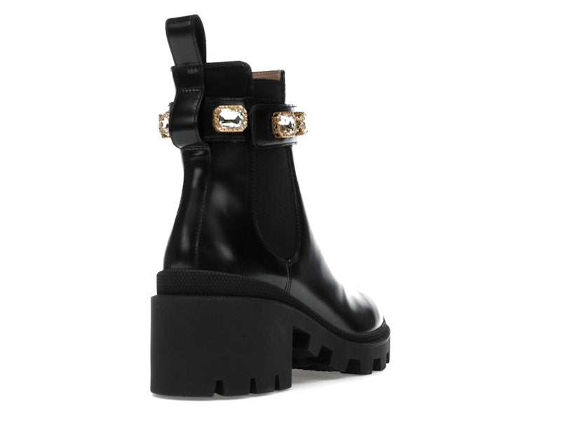 Gucci Crystal Belt 60mm Ankle Boot Black Leather