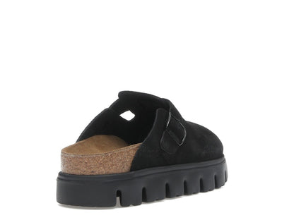 Birkenstock Boston Chunky Suede Black Black Sole (Narrow) (Women's)