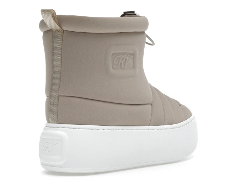 Roger Vivier Viv' Winter Puffy Ankle Boots Beige Crystal Buckle (Women's)